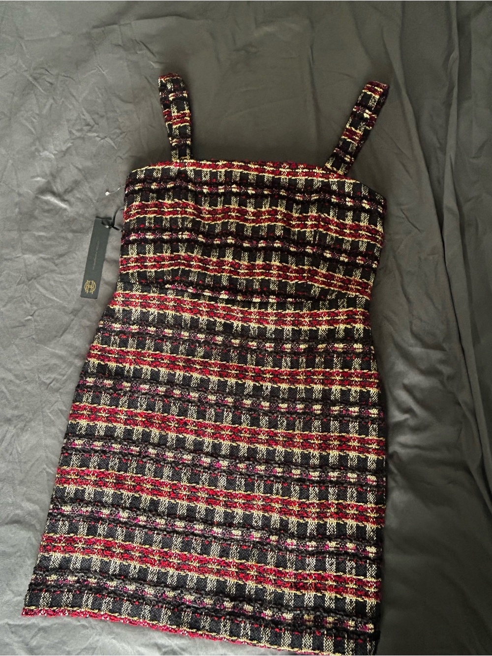 House of Harlow 1960 Black and Red Tweed Mini Dress